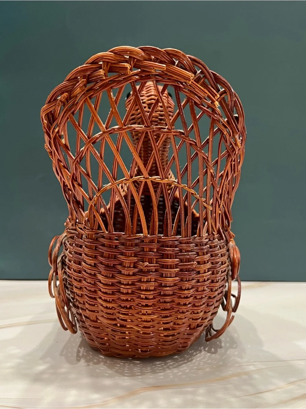Vintage 1990s Woven Wicker Turkey Basket Thanksgiving Fall Farmhouse Cottagecore